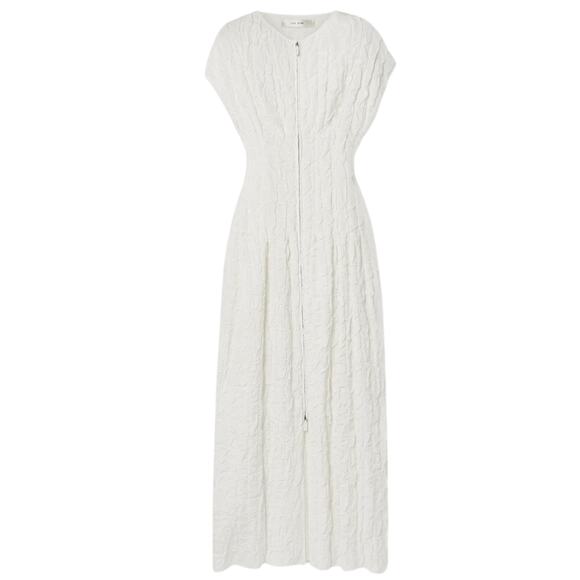 The Row Tamy Cloqué Dress Off-white size XS Midi  2-way Zip Euro Chic Croquette - Picture 3 of 16